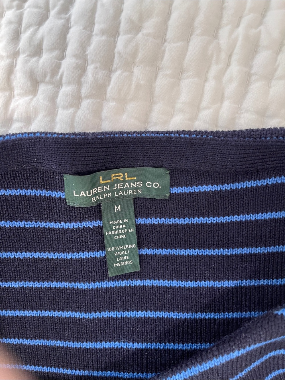 Lauren Jeans Co. Ralph Lauren Navy & Light Blue Striped Merino Sweater dress-M